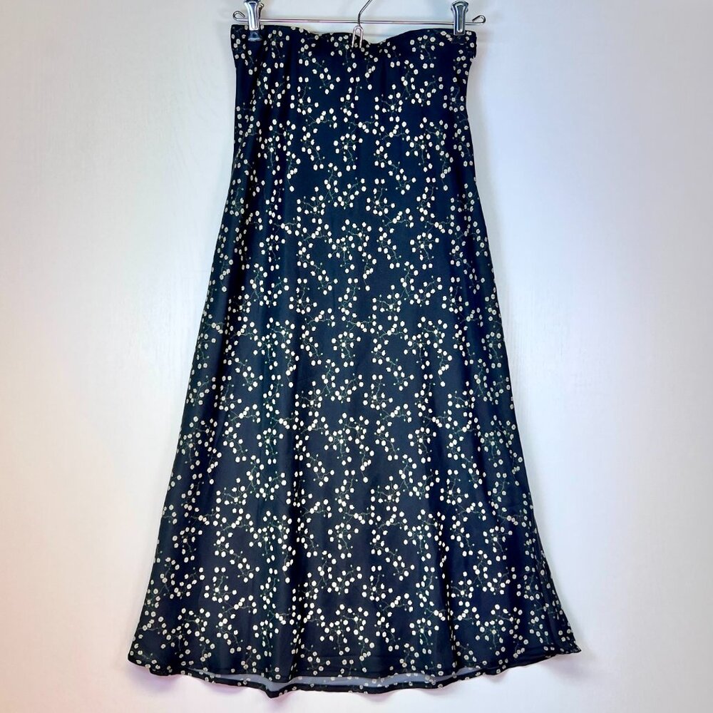 Urban Outfitters Long Black Midi Skirt White Flowers Size S Straight Cottagecore
